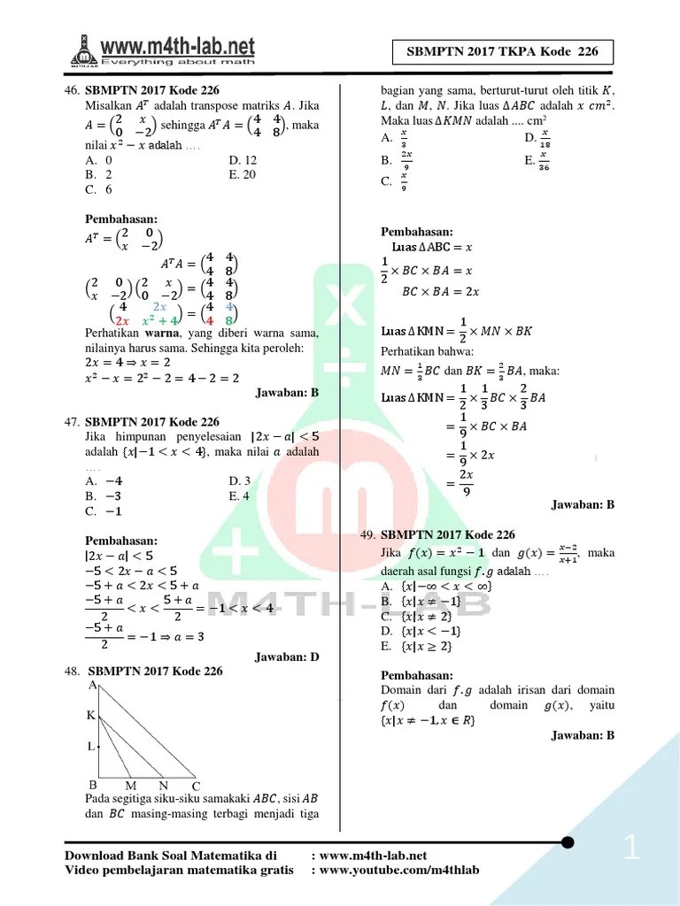 Soal Matematika Matriks Dan Kunci Jawaban