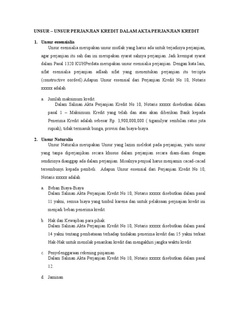 Unsur - Unsur Perjanjian Kredit Dalam APK | PDF