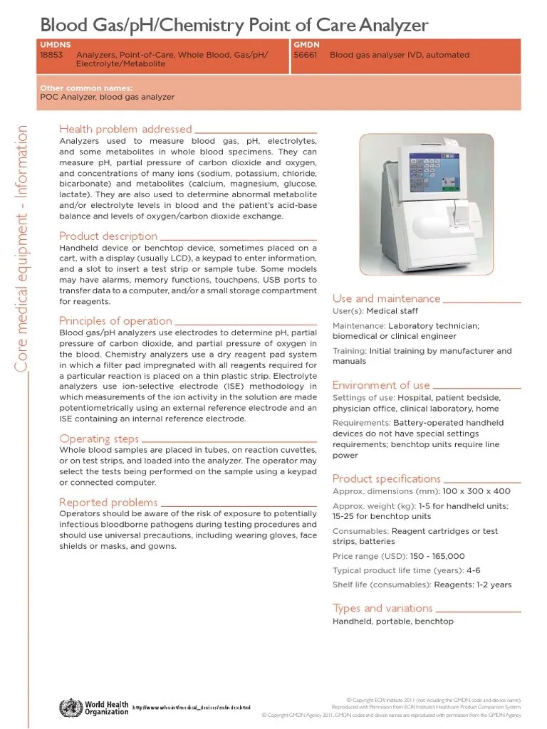 Blood Gas Analyzer Electrolyte Ph