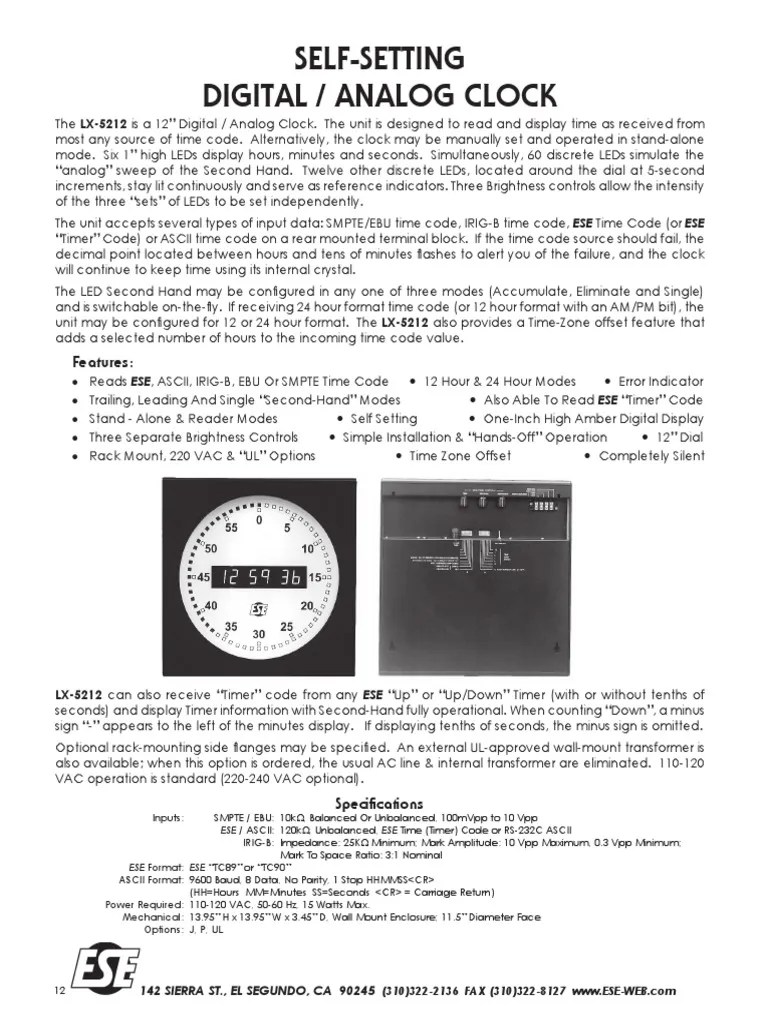 SelfSetting Digital / Analog Clock Features PDF Clock Ascii