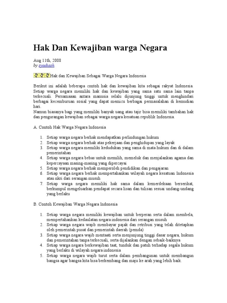 Contoh Hak Warga Negara Indonesia
