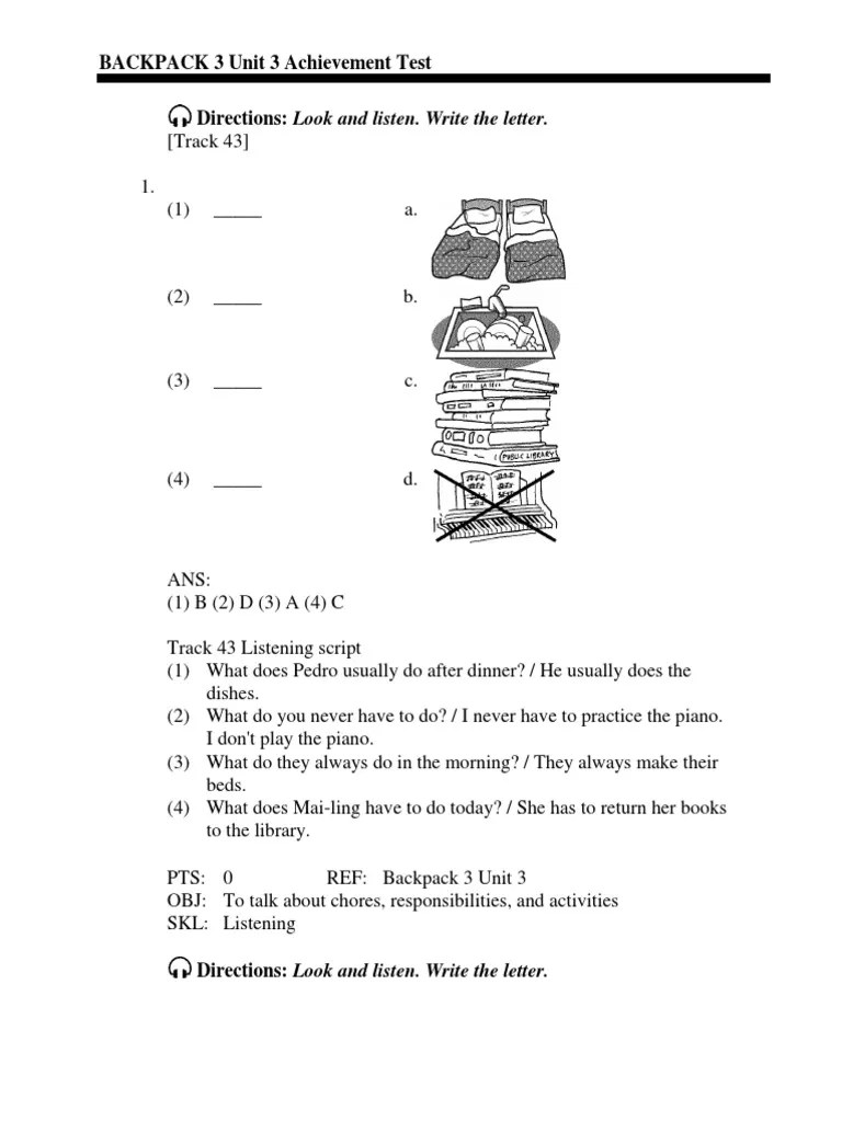 BACKPACK 3 Unit 3 Achievement Test | PDF