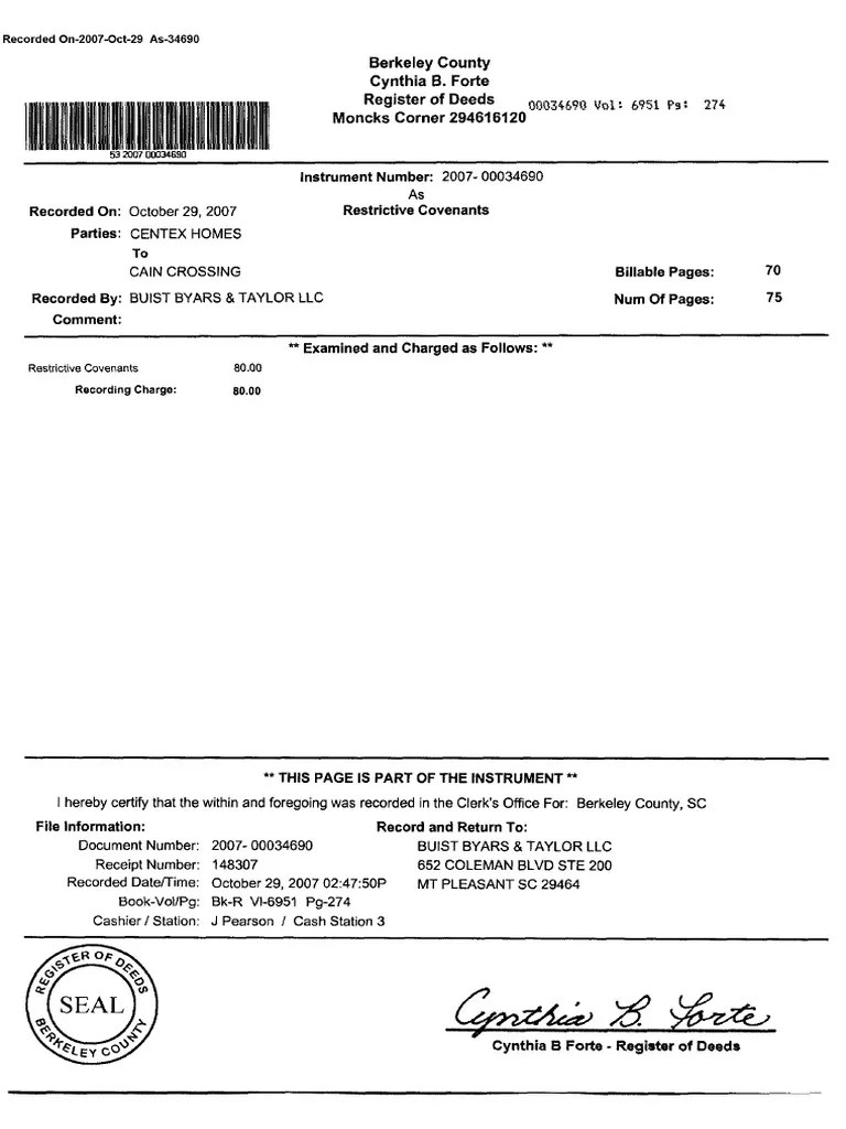 covenants restrictions and easments