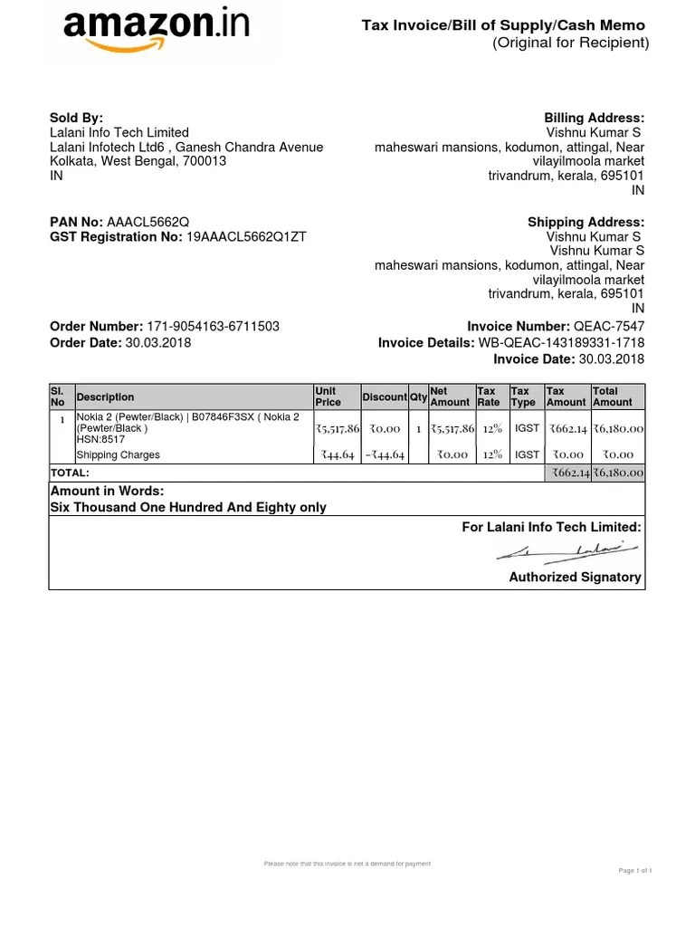 Amazon sample bill Phone reimbursment Invoice Payments