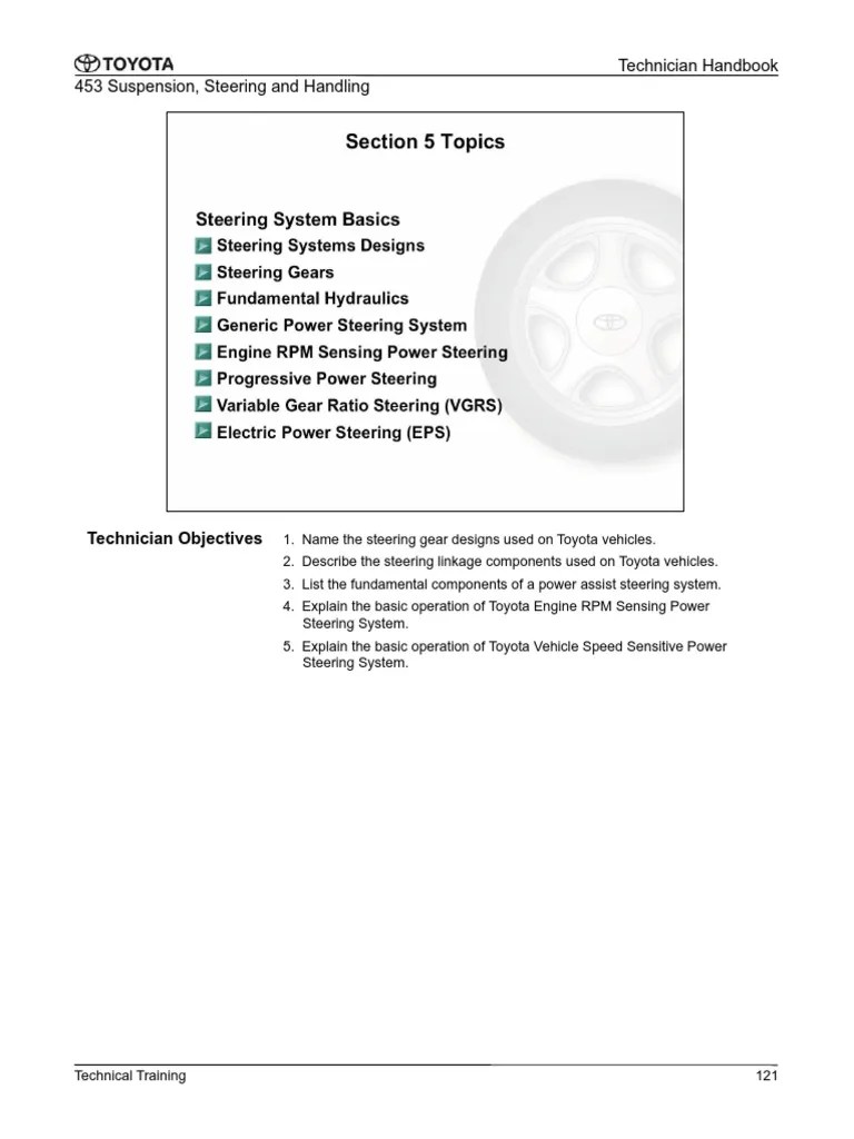 Toyota Steering and Suspension Technician Training Manual Rack and Pinion Steering Systems
