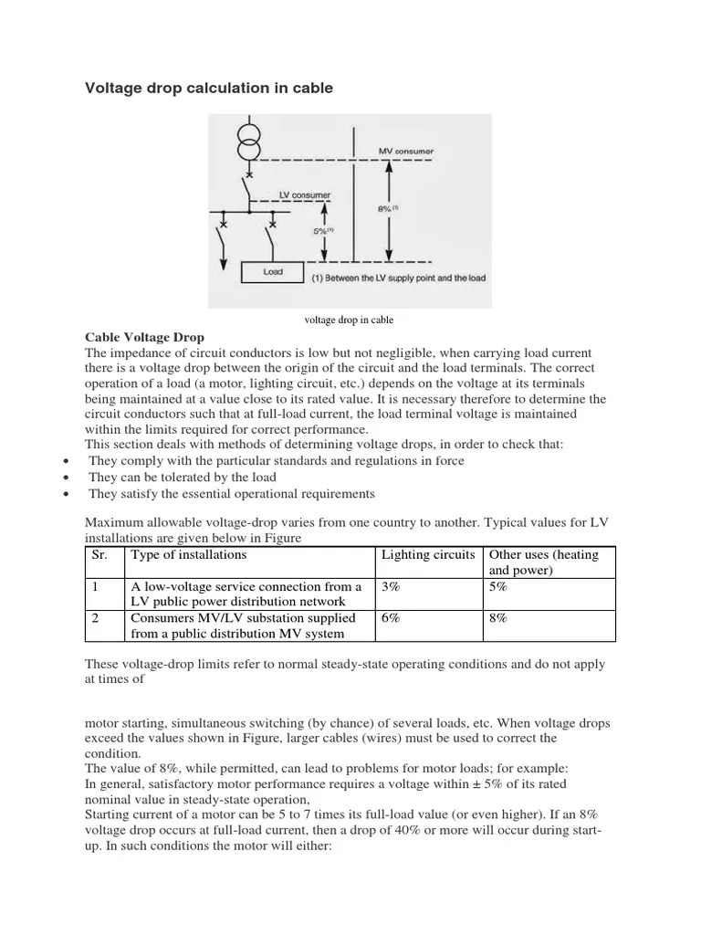 Voltage Drop Calculation in Cable PDF Electric Power Distribution