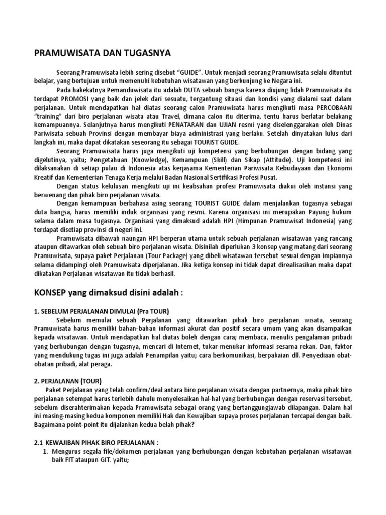 Pramuwisata Dan Tugasnya | PDF