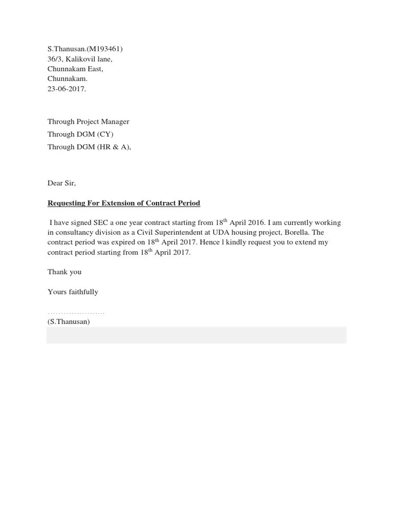 Requesting For Extension of Contract Period