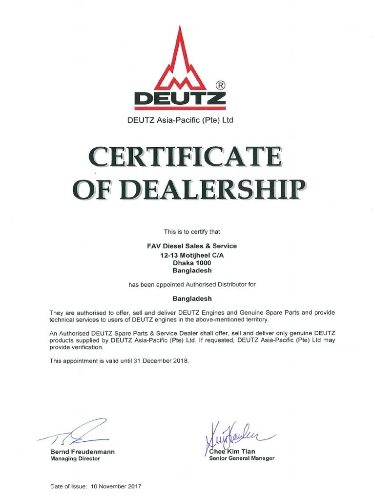Certificate of Dealership FAV PDF