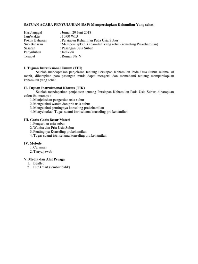 Satuan Acara Penyuluhan Prakehamilan | PDF