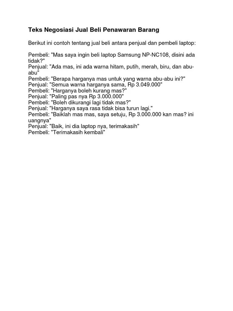 Contoh Teks Negosiasi Jual Beli Penawaran Barang | PDF