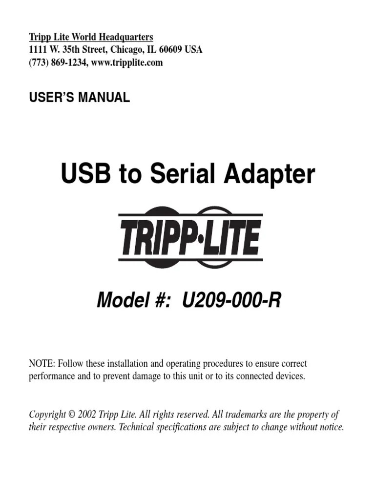 USB To Serial Adapter Model U209000R PDF Installation