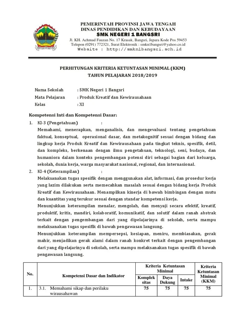 Kkm Mata Pelajaran Kewirausahaan Smk