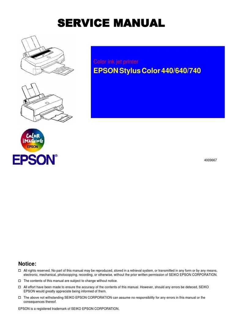 Epson Stylus Color 440 + 640 + 740 Service Manual | PDF | Typefaces
