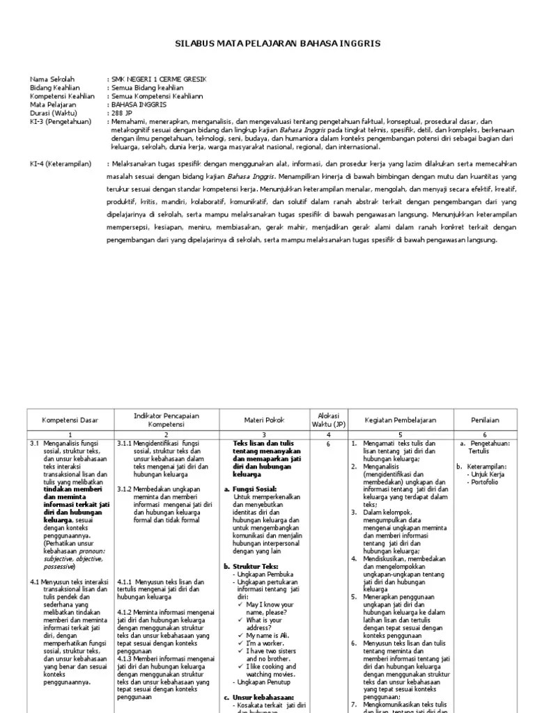 RPP Revisi 2017 Bahasa Inggris Peminatan Kelas 10 SMA