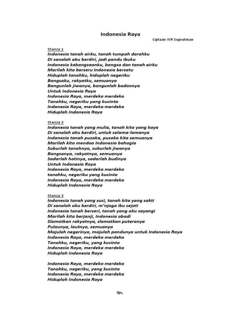 Teks Lagu Indonesia Raya 3 Stanza Doc Berbagai Teks Penting