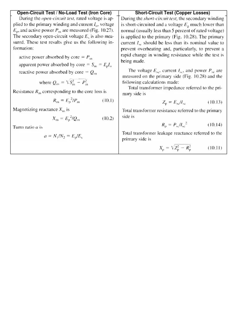 OpenCircuit Test / NoLoad Test (Iron Core) ShortCircuit Test (Copper Losses) PDF