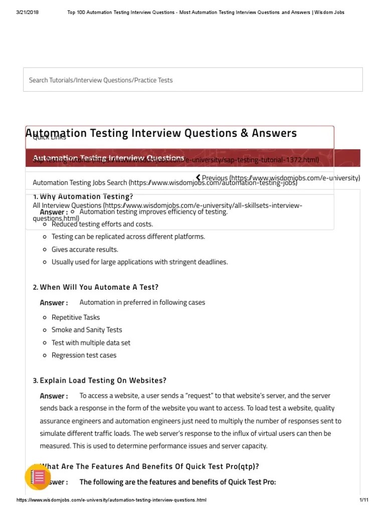 Top 100 Automation Testing Interview Questions Most Automation Testing Interview Questions and
