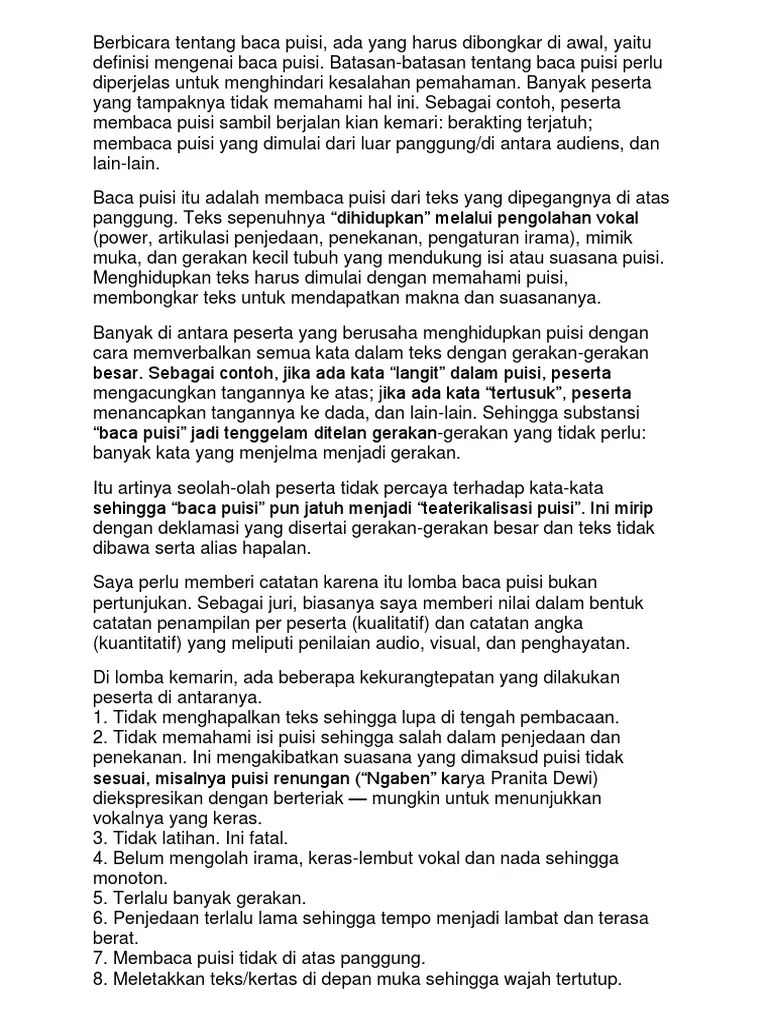 Hal Yg Diperhatikan Dlm Membaca Puisi KT Puisi