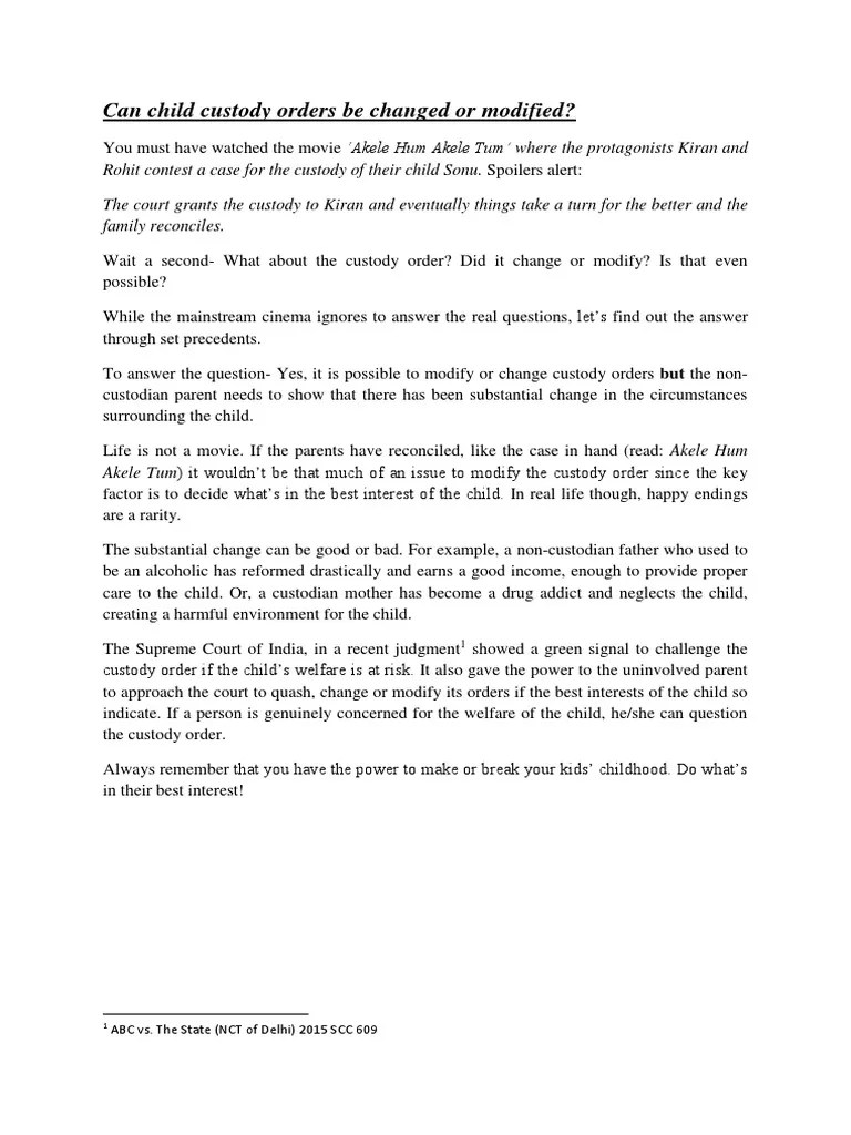 Can Child Custody Orders Be Changed or Modified PDF