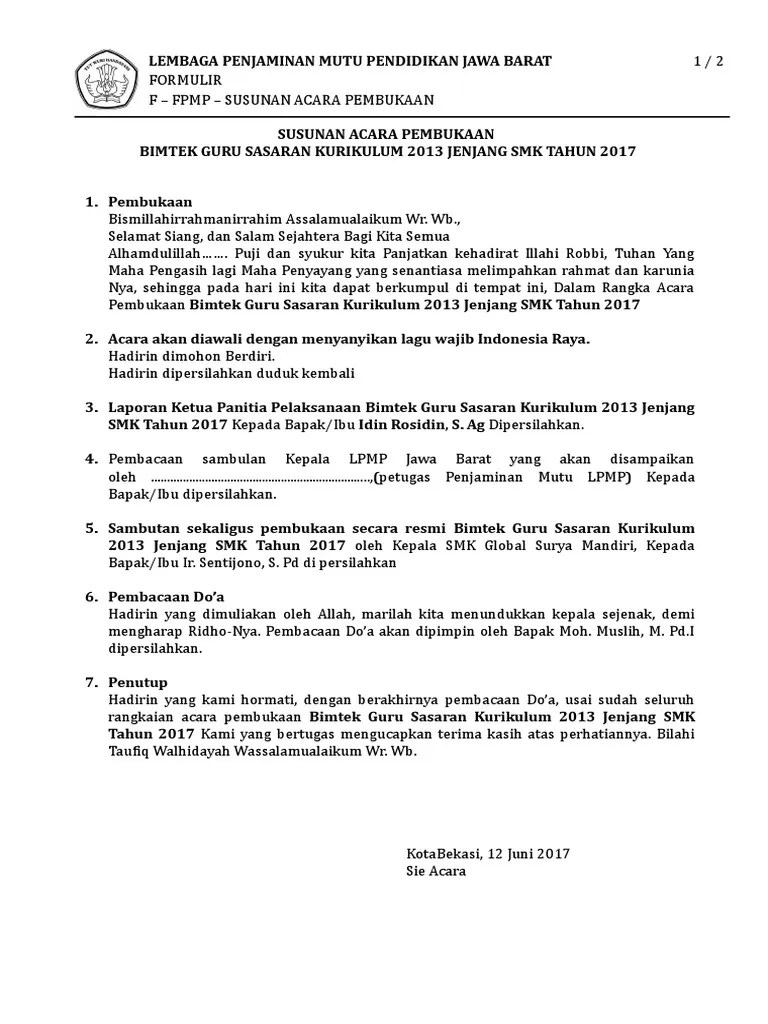 Susunan Acara Pembukaan Kegiatan | PDF