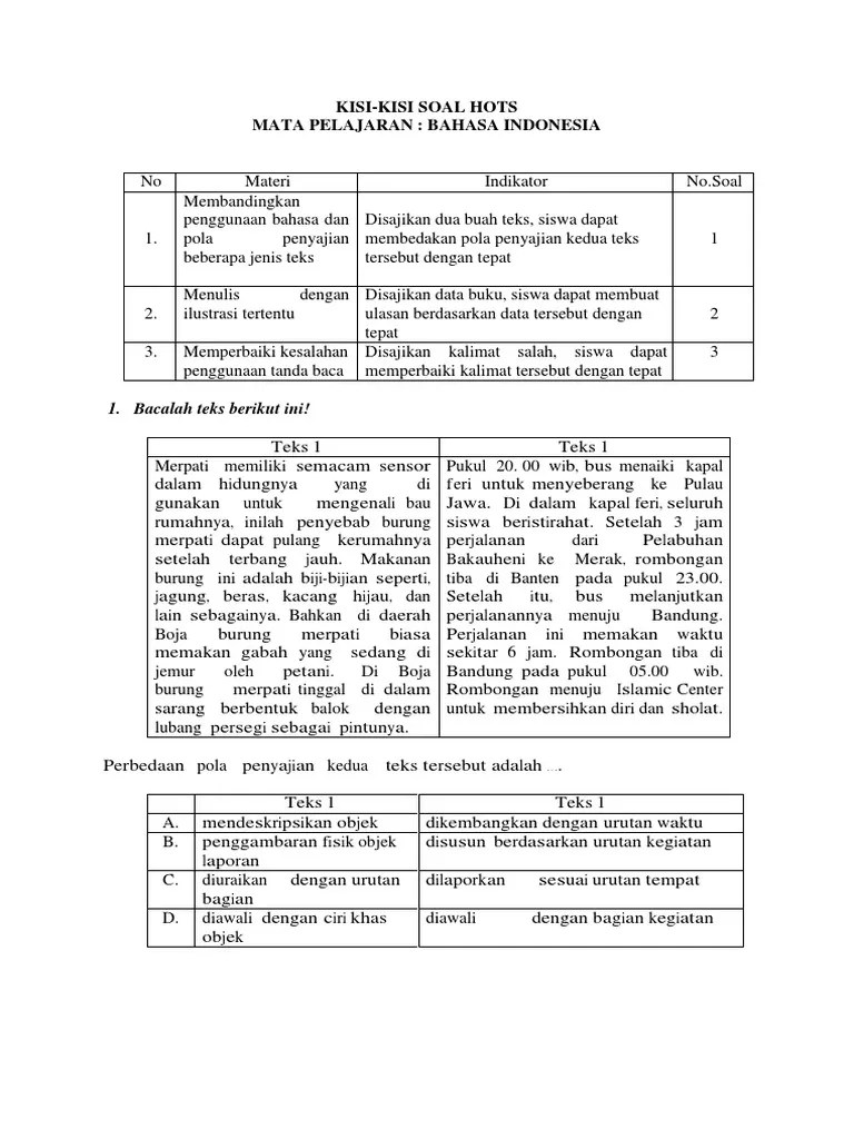 Contoh Soal Hots Bahasa Indonesia Smp Kelas 9 Contoh