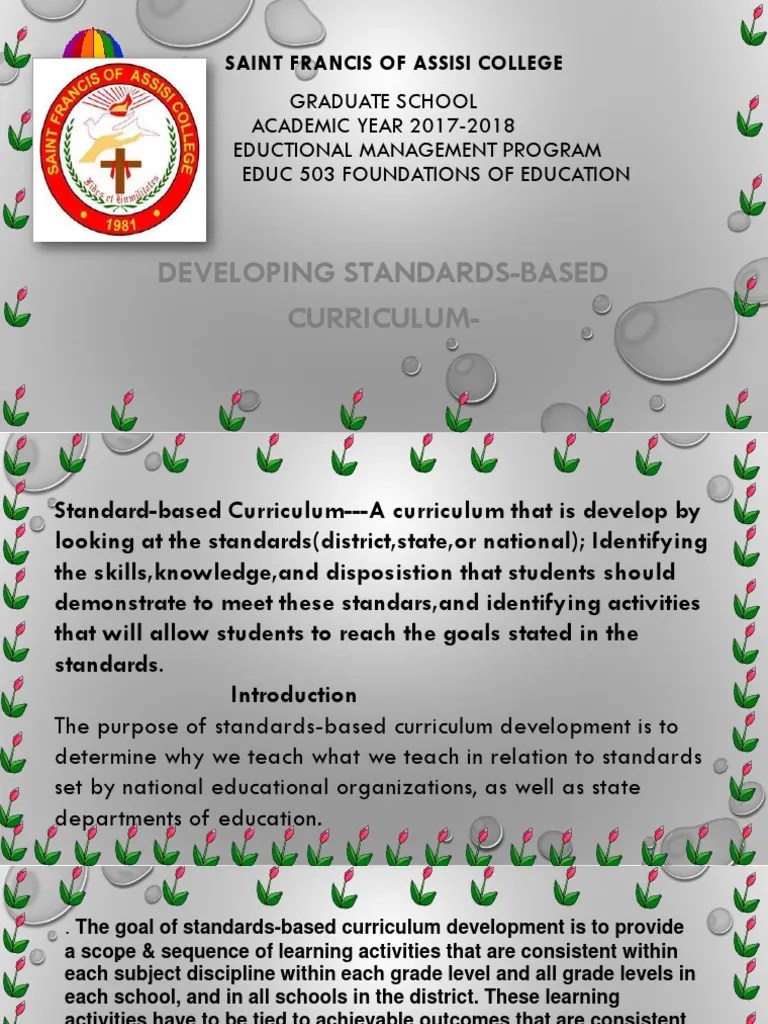 Standard Based Curriculum PDF Curriculum Educational Assessment