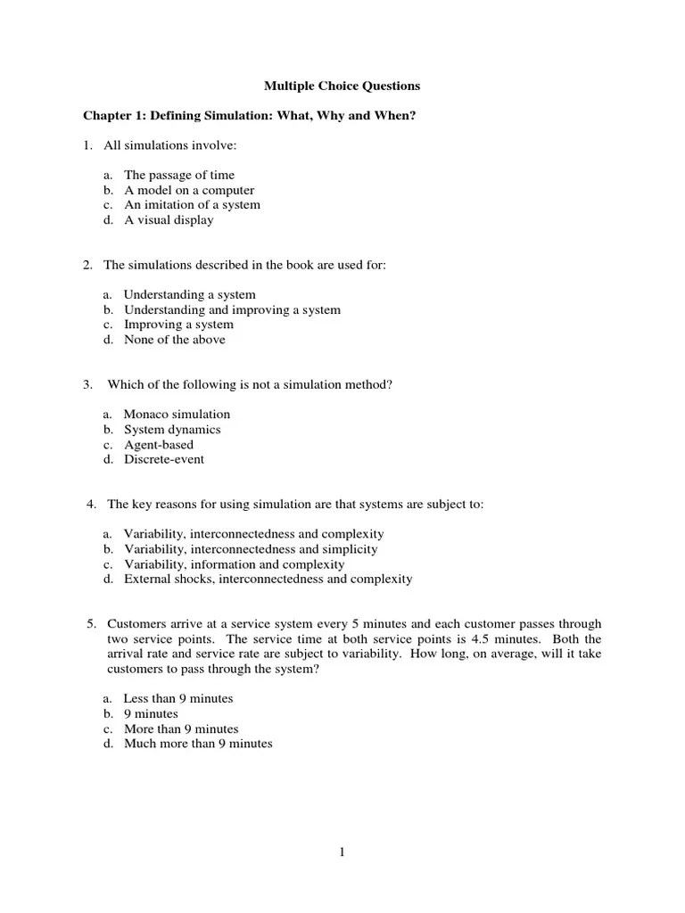 Multiple Choice Questions (1) Conceptual Model Simulation