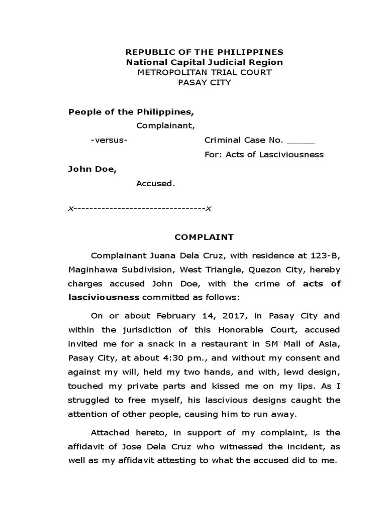 Complaint for Acts of Lasciviousness