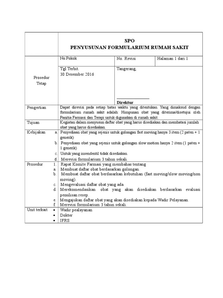 Spo Penyusunan Formularium Rumah Sakit