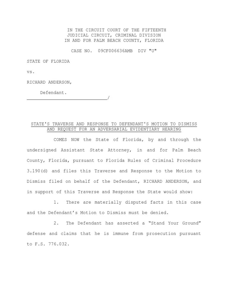 State's Traverse and Response to Defendant's Motion to Dismiss and