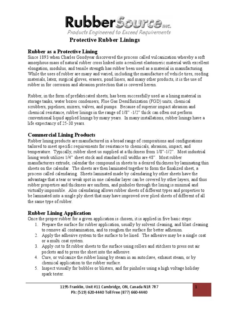 Rubber Linings Overview PDF Natural Rubber Chemical Substances