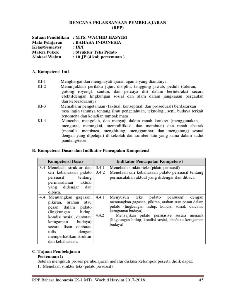 Rpp Struktur Teks Pidato