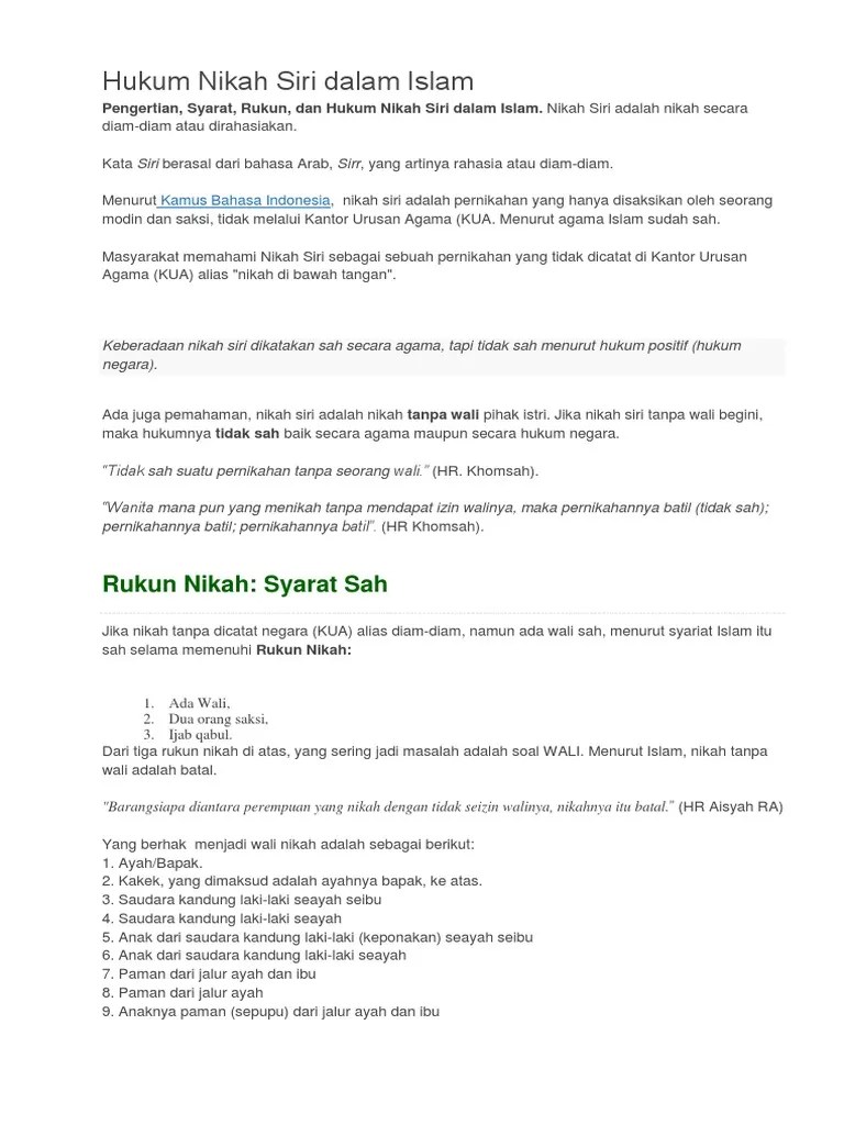 Hukum Nikah Siri Dalam Islam | PDF