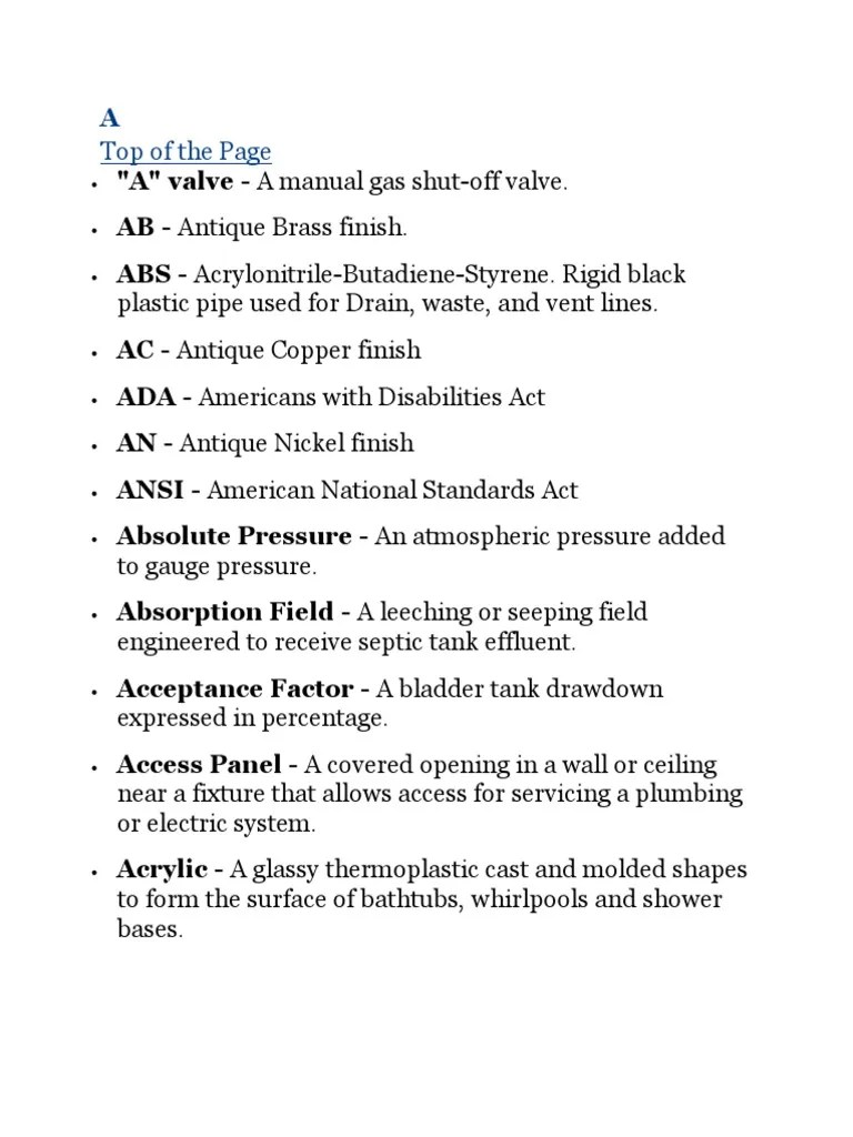 Glossary of Plumbing Terms: Definitions from A to B | PDF | Pipe (Fluid