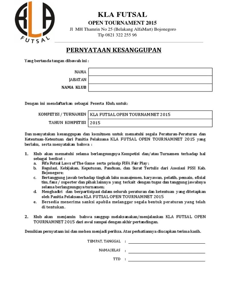 19 Contoh Surat Pernyataan Kesanggupan Mentaati Peraturan Futsal