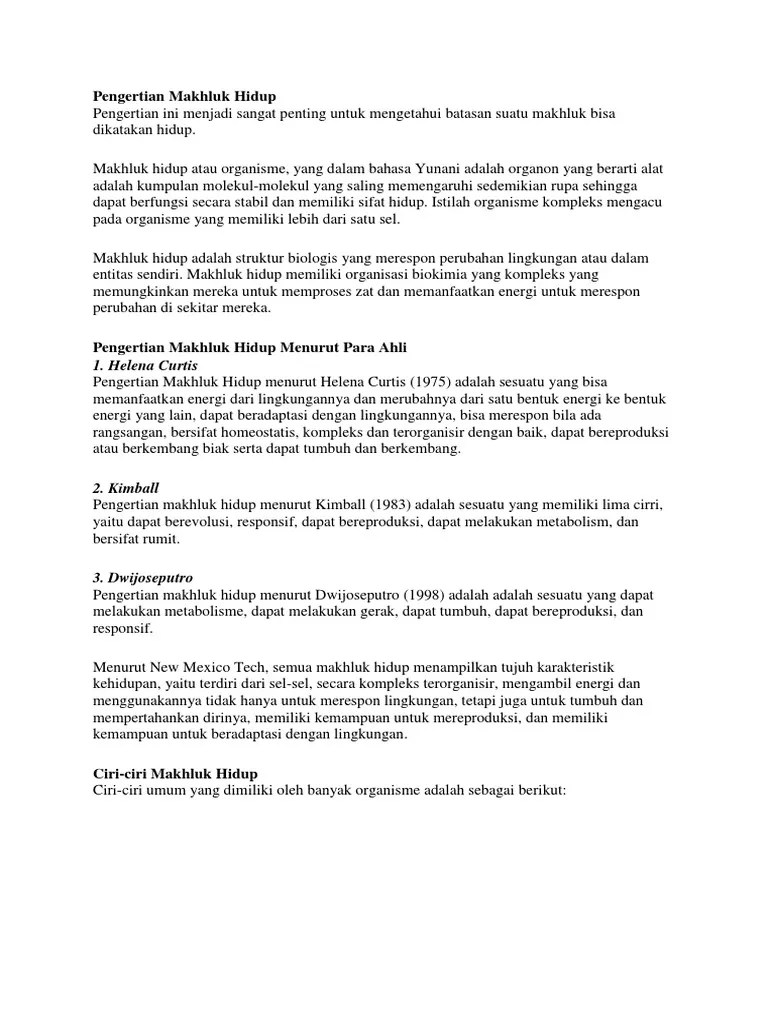 Pengertian Makhluk Hidup | PDF
