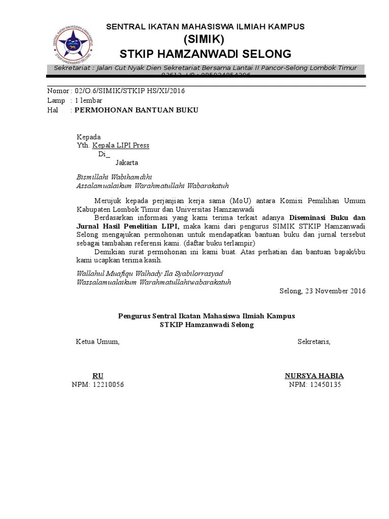 Surat Permohonan Bantuan Buku Simik | Pdf