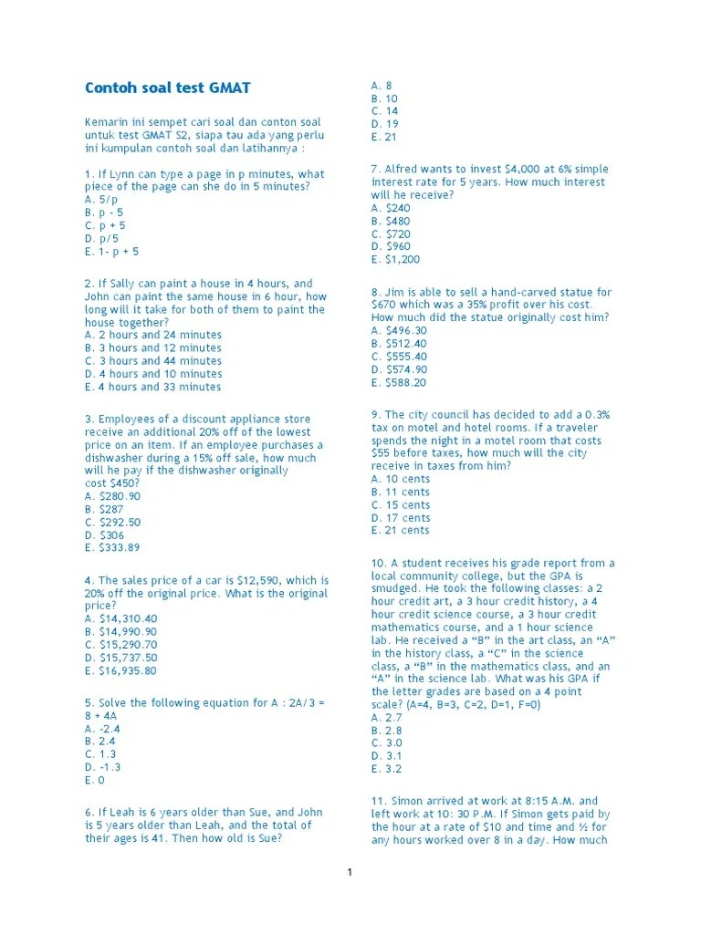Contoh Soal Tes Gmat Cari Jawaban
