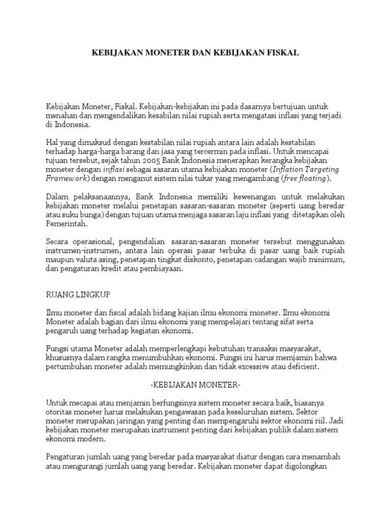 Kebijakan Moneter Dan Kebijakan Fiskal | PDF