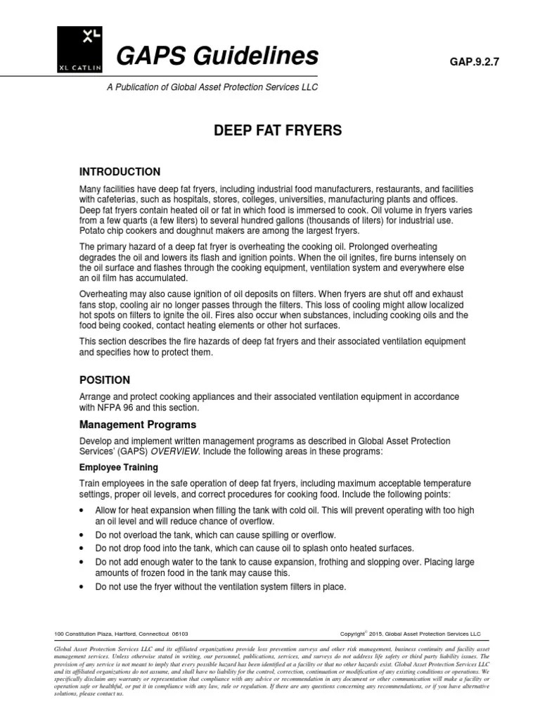 GAPS Guidelines Deep Fat Fryers PDF Fire Sprinkler System Duct