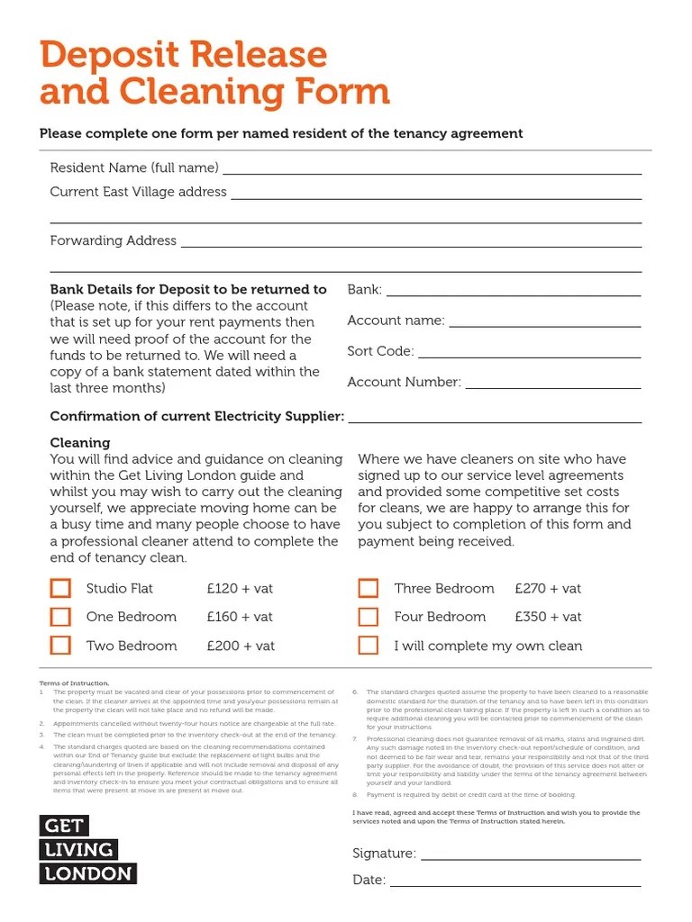Deposit Release & Cleaning Form.pdf Lease Leasehold Estate