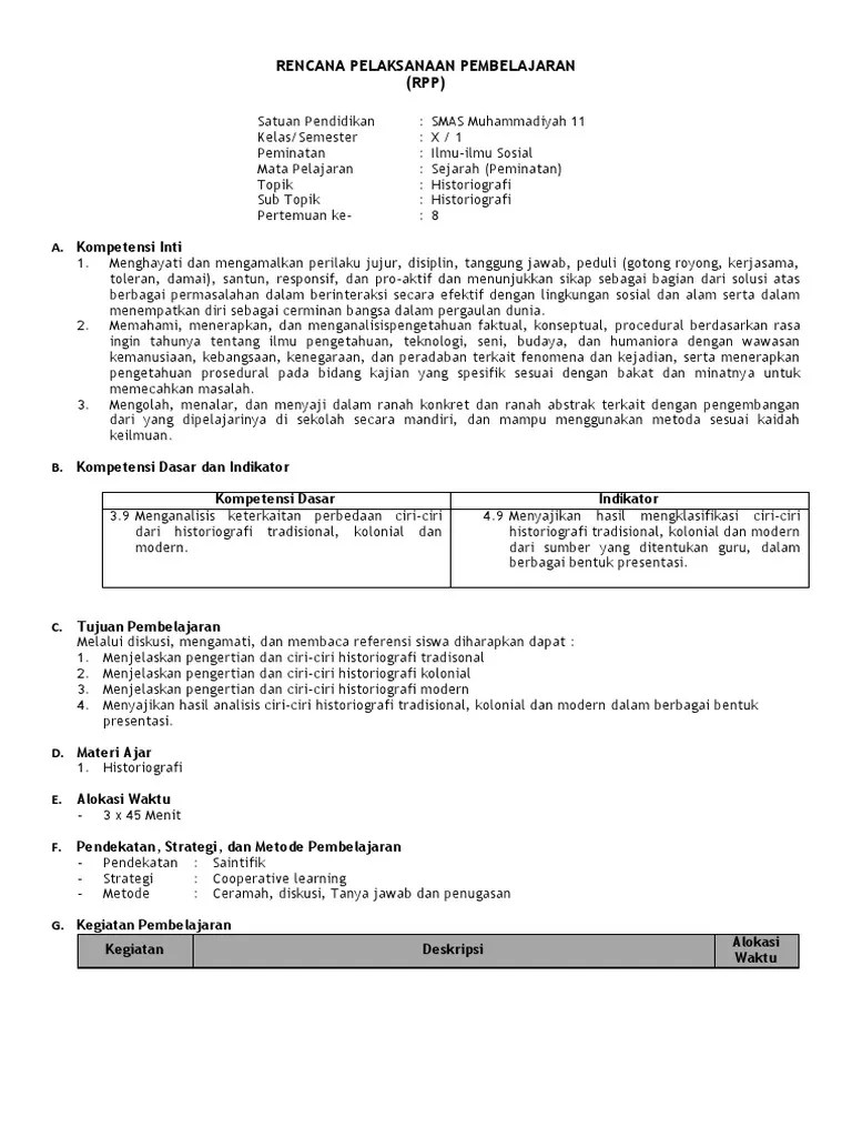 RPP Pertemuan 8 - Historiografi | PDF