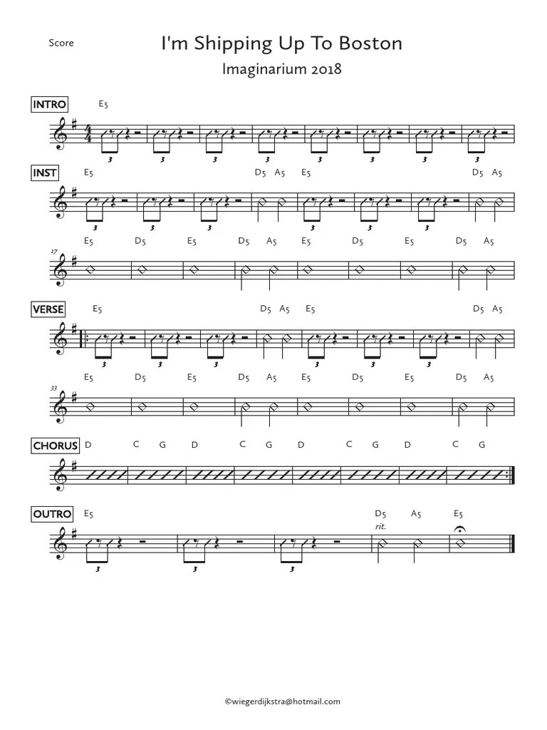 Leadsheet I'm Shipping Up to Boston Musical Forms Elements Of Music