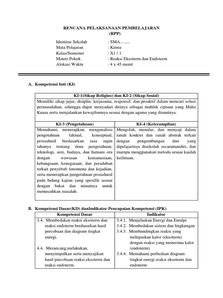 RPP Reaksi Eksoterm Dan Endoterm | PDF