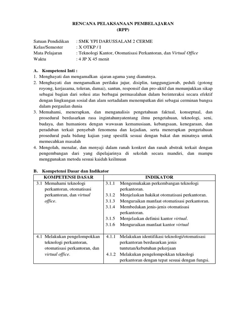 Rpp Teknologi Perkantoran Doc Rismax