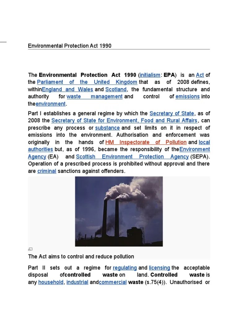 Environmental Protection Act 1990 PDF Government Pollution