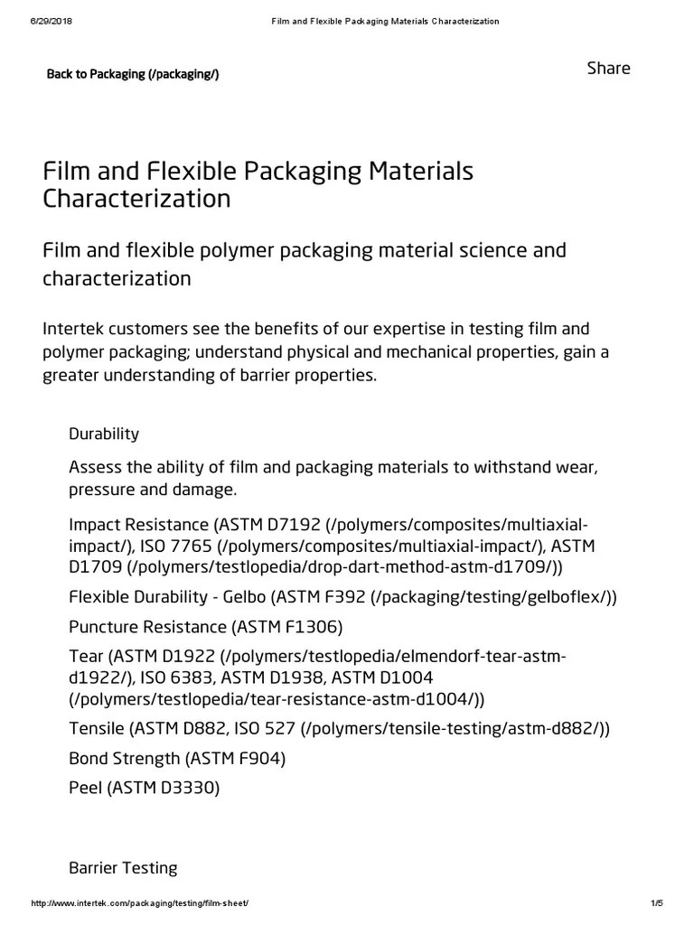 Film and Flexible Packaging Materials Characterization PDF Polymers