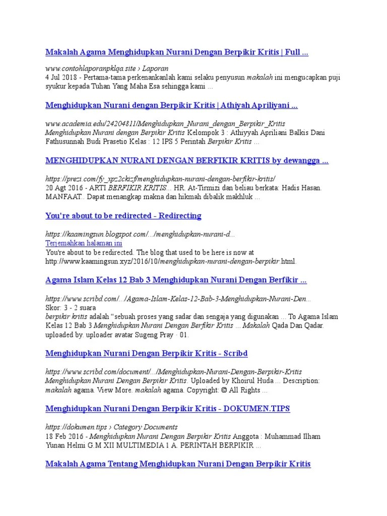 Contoh Soal Dan Jawaban Tentang Menghidupkan Nurani Dengan Berpikir Kritis  - Kemendikbud