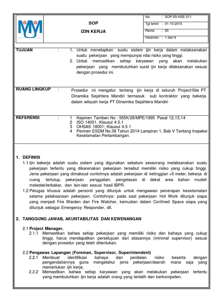 Sop 00 Hse 010 Inspeksi Tempat Kerja